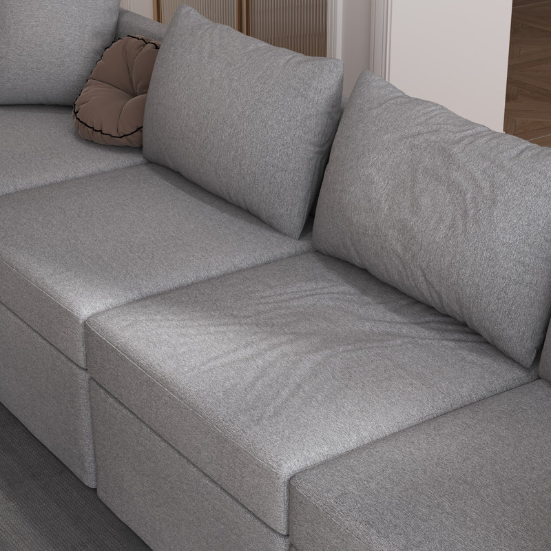 8 - Piece Upholstered Modular Corner Sectional With Storage Ottoman, Light Grey