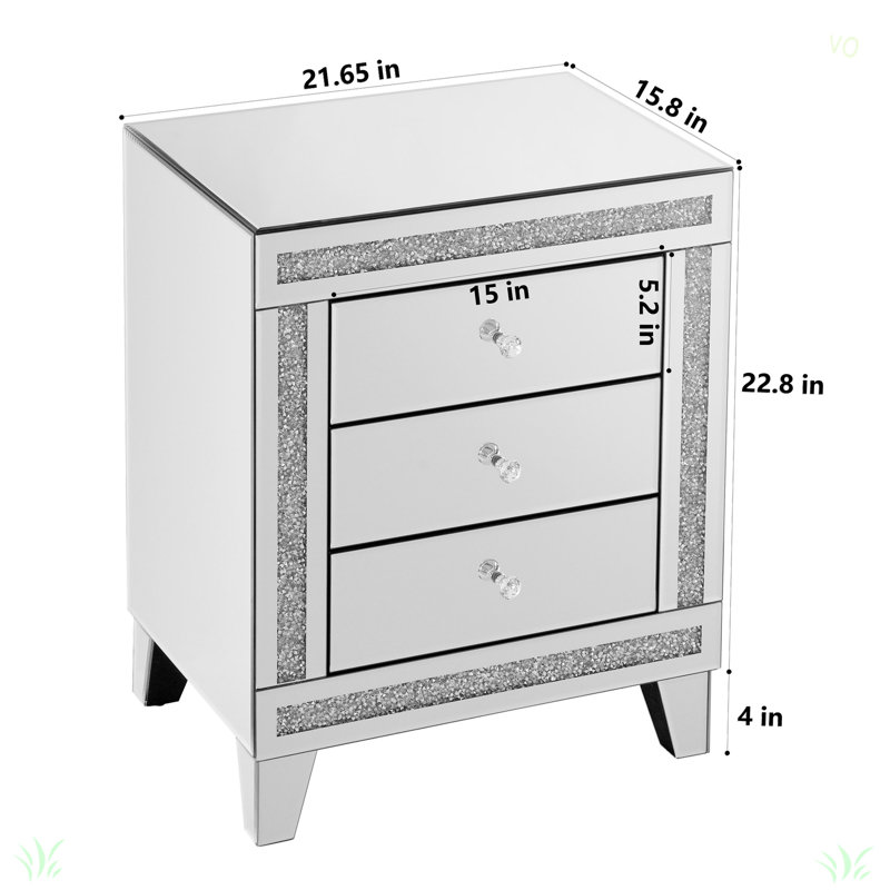 Mirror Three Drawer Cabinet,Multi Functional Storage Cabinet
