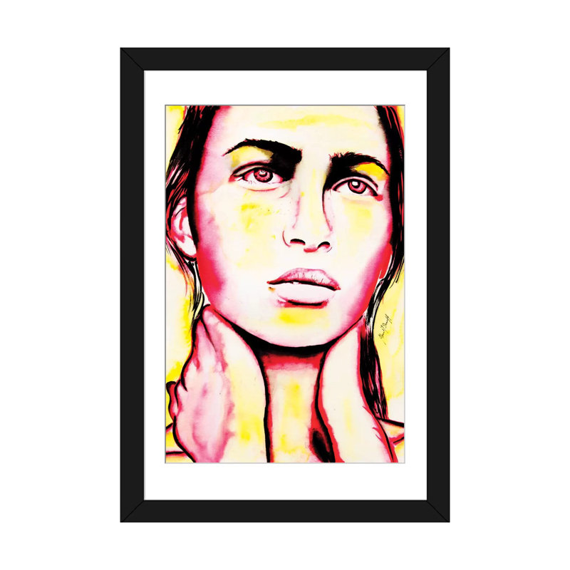 « triste fille », reproduction d’impression sur toile tendue, H 24 po x l 16 po x P 1 po, Papier d'art encadré noir, Blanc