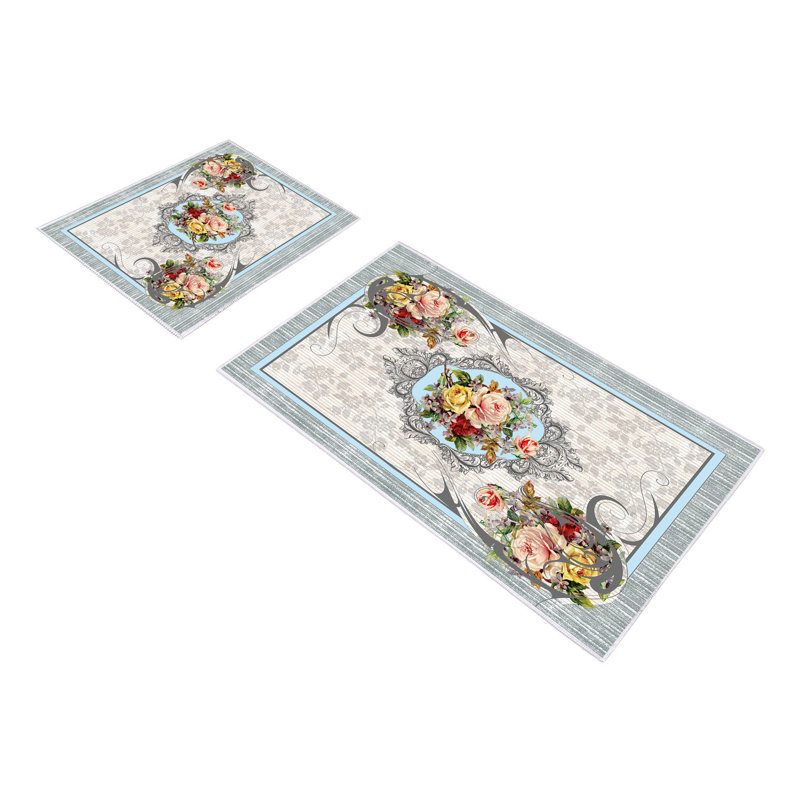 Ensemble de tapis de bain 2 pièces Bertsch, Gris / bleu