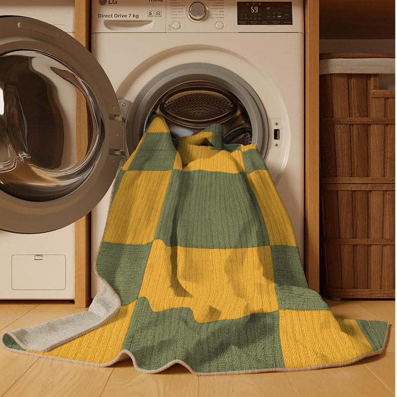Machine Washable Checkered Brown Area Rug, Round 7'