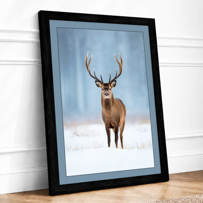Deer in Winter Scandinavian - Framed Print