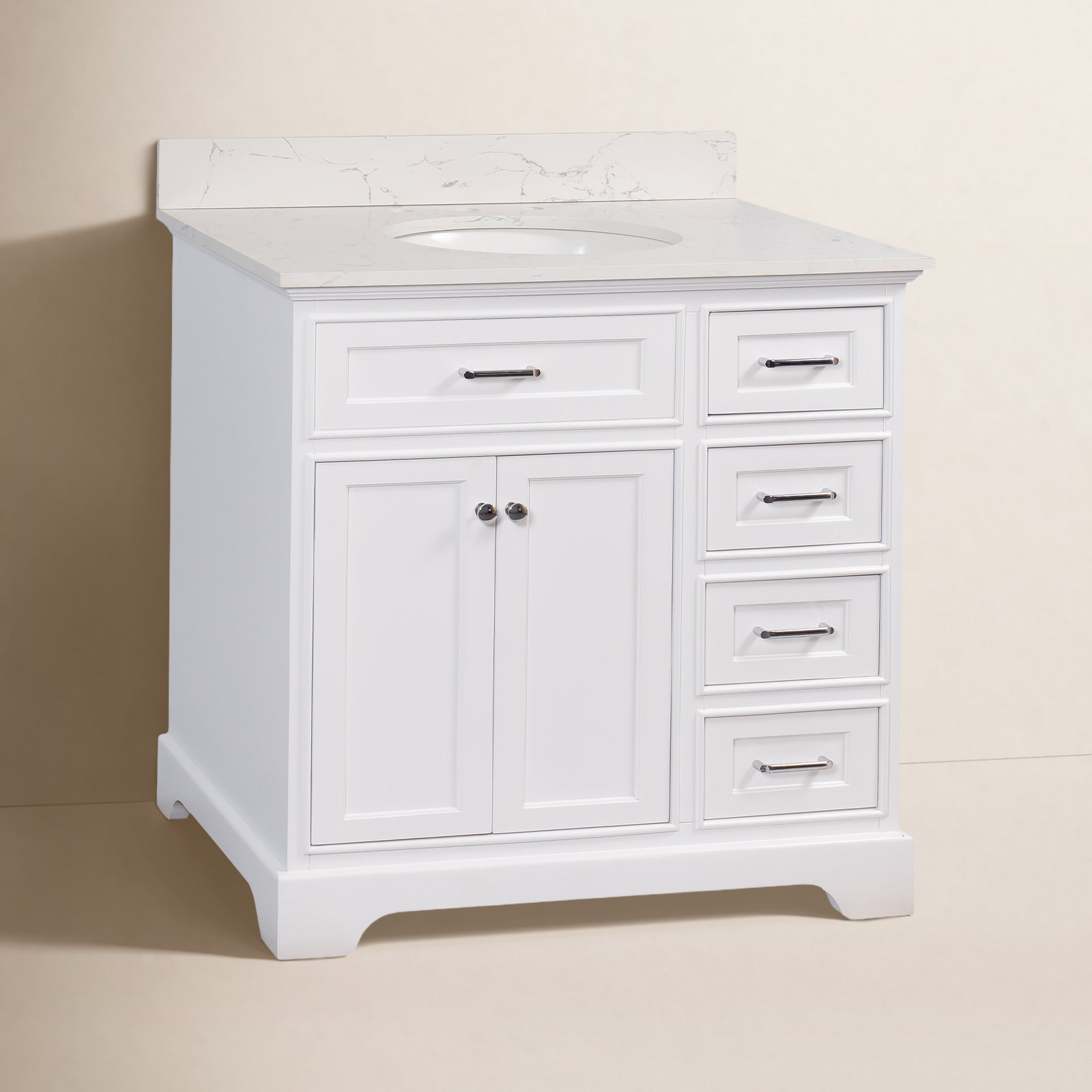 Ronnie 36'' Single Bathroom Vanity, White, Engineered Marble