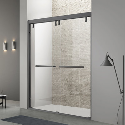 5/16" Thick Framed Double Sliding Shower Door for 56" - 60" W x 76" H, Tempered Glass & Stainless Steel Hardware