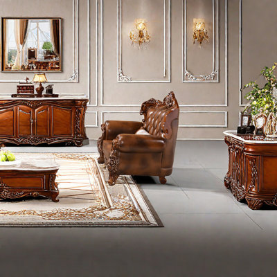 Fauteuil en cuir véritable capitonné de style européen 50,5 po