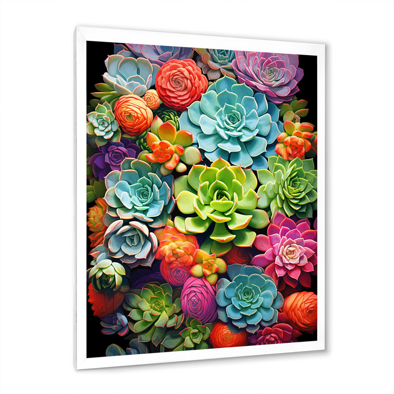 «Dorsay Colorful Succulents Botanical Kaleidoscope» sur impression sur toile, H 20 po x l 12 po x P 1 po, Cadre photo blanc
