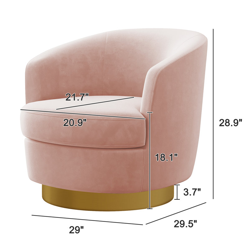 Fauteuil demi-tonneau pivotant en velours Janien, Velours rose