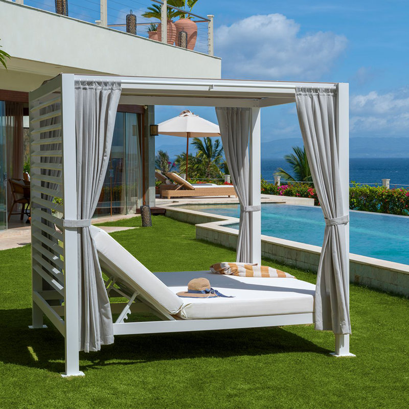 Pavilion Chaise With Cushion, Charcoal, Ocean Rain