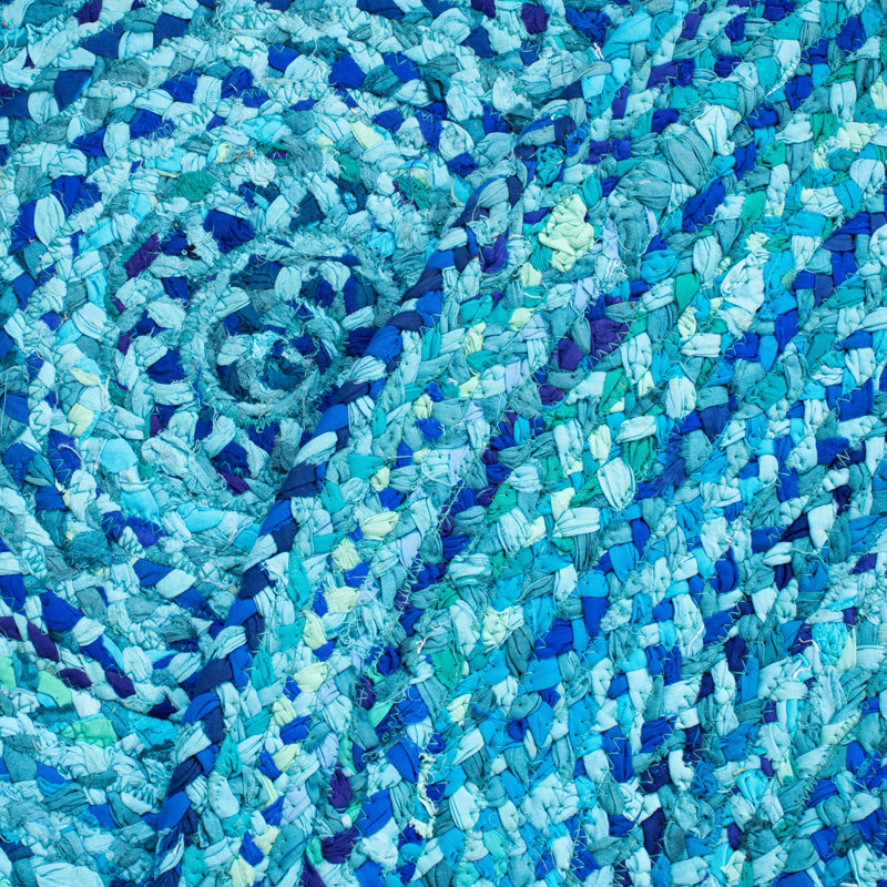 Newberg Handmade Flatweave Cotton Turquoise Area Rug, Round 3'