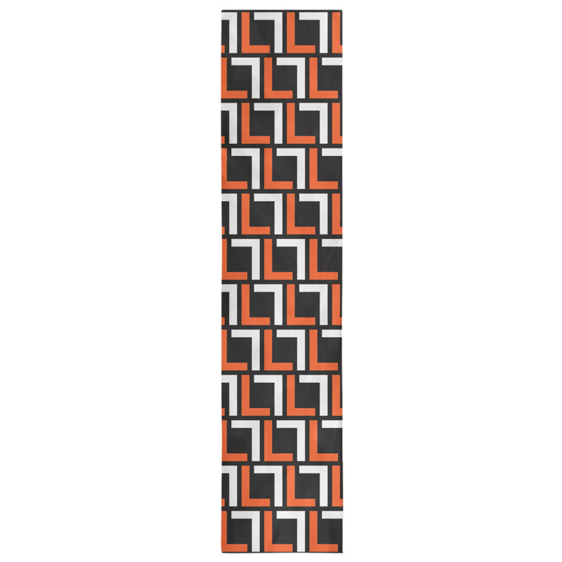 Chemin de table Carolina, 90 po x 16 po, Coton, Orange / blanc / noir