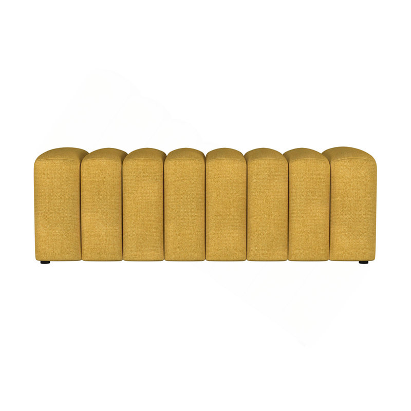 Banc rembourré en tissu capitonné, jaune moutarde