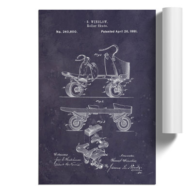 Roller Skate Patent Dark - Frameless Print