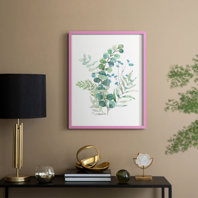 «Blue Mist Eucalyptus I», reproduction encadrée - bois massif, Rose, H 11 po x l 9 po