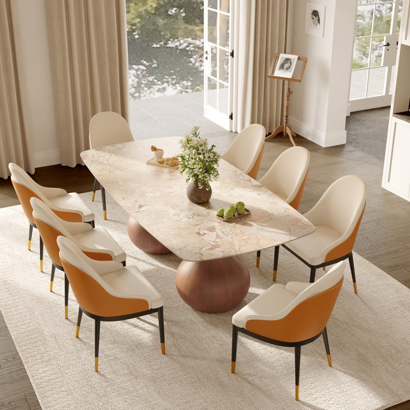 Ensemble de salle à manger moderne pour 8/10/12 personnes, grande table rectangulaire à monter soi-même, plateau en pierre frittée et pied à tréteaux, chaises rembourrées en cuir PU