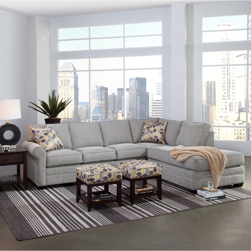 Bedford Two-Piece Bumper Sectional With Sleeper, Basic Gray; 0317-83, Java, Right Hand Facing