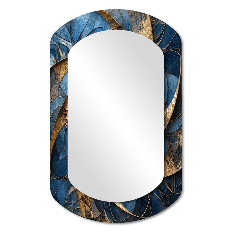 Marek Felicity Vintage Blue Spiral Fractal - Spiral Asymmetrical Decorative Mirror, Blue Cylinder Wall Mirror, Printed Metal Art