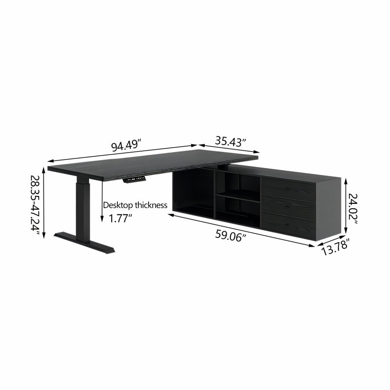 Bureau double caisson en L 94,49 po, H 29,53 po x l 94,49 po x P 35,43 po, Retour à droite