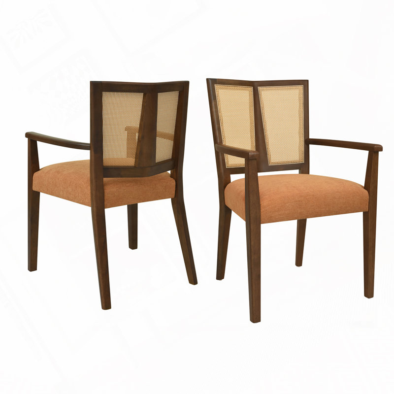 Dining Chairs With Rattan Back, Walnut, Caramel