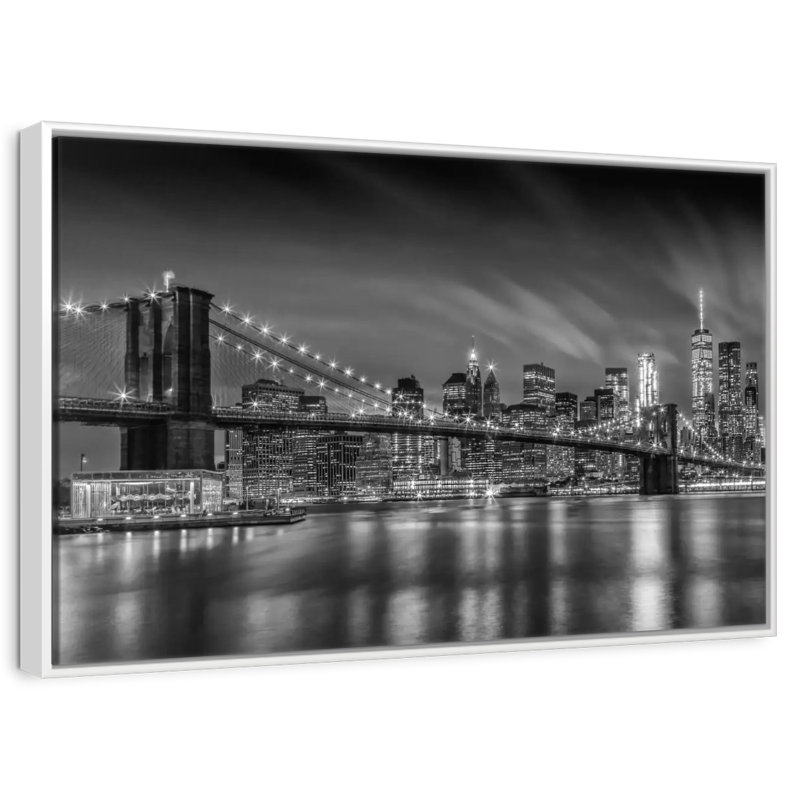 Brooklyn Bridge Nightly Impressions, 25 po x 17 po, Cadre flottant blanc