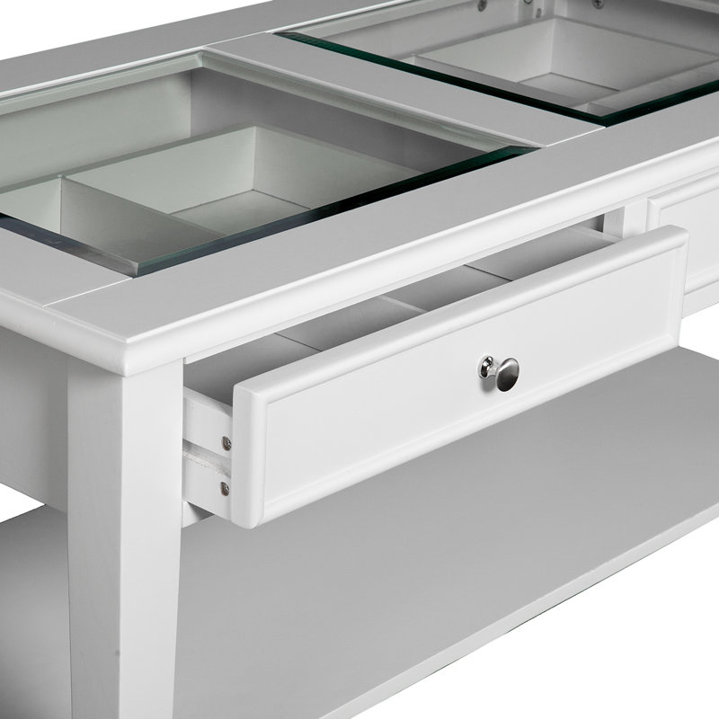 Claar Glass Top Coffee Table, Classic White