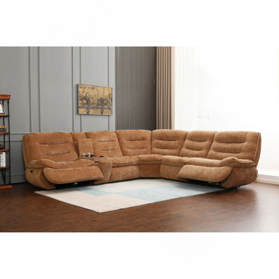 Emmy Orange Chenille Power Motion Sectional Sofa