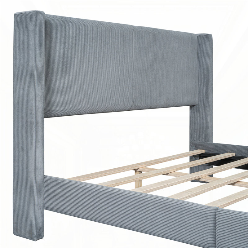 Grand lit plateforme tapissier Daventry, Gris 1