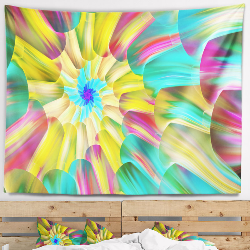 Tapisserie florale multicolore à spirales en verre coloré, H 68 po x l 80 po