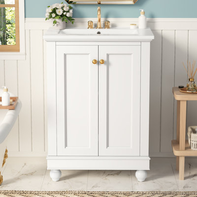 24 inch Modern Bathroom Vanity Cabinet, Simple & Elegant Design with Soft-Closing Storage, Adjustable Shelf, Bathroom Vanity with Ceramic Sink