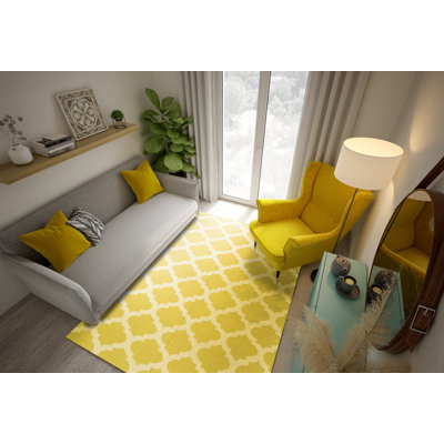 Tapis jaune en laine tissé à plat Durrant