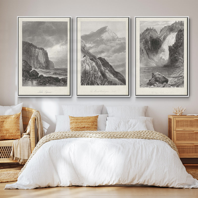 Lake Superior, ensemble de 3 toiles encadrées, Blanc, H 36 po x l 72 po