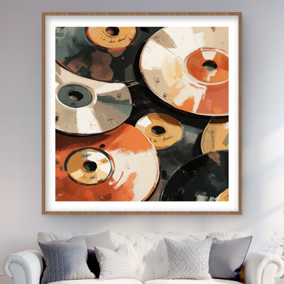 Disques - reproduction matelassée encadrée orange musicale pour la décoration intérieure