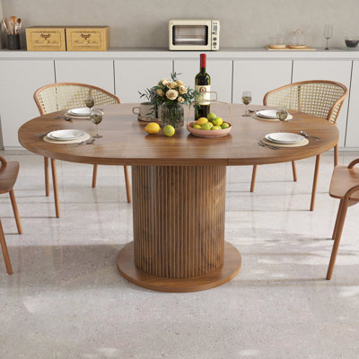 Table de salle à manger extensible ronde 43-59 "pour 4-6 personnes, table de cuisine de ferme