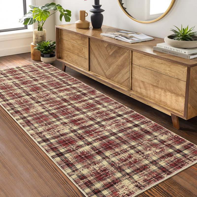 Machine Washable Rug Gingham Non-Slip Modern Rug for Living Room Bedroom Nursery Dining Table Stylish Carpet for Dorm and Bedside Decor