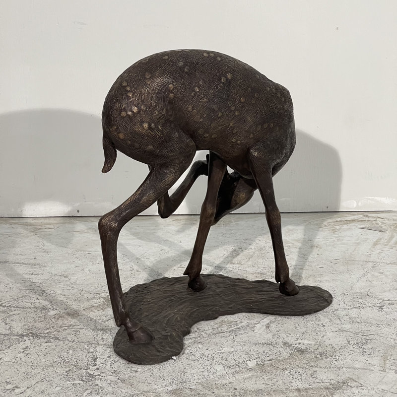 Bronze Fawn Scratching Head Sculpture