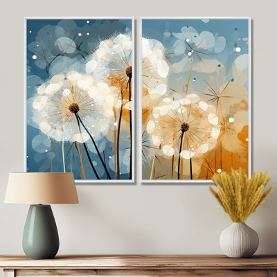 Dandelion Natures Sunbursts I - Floral Pissenlit, reproduction d'art sur toile, ensemble de 2