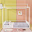 Lit plateforme en métal avec forme de maison-505146708-505146709