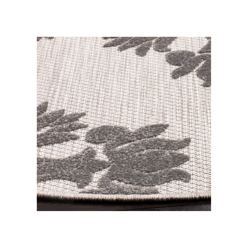 Tapis crème / gris tissé à la machine à motif floral Wansley Ropesville, Rond 6 pi 7 po
