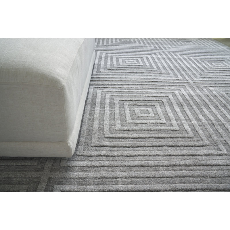 Castelli Geometric Area Rug in Light Silver, Rectangle 10' x 14', Gray