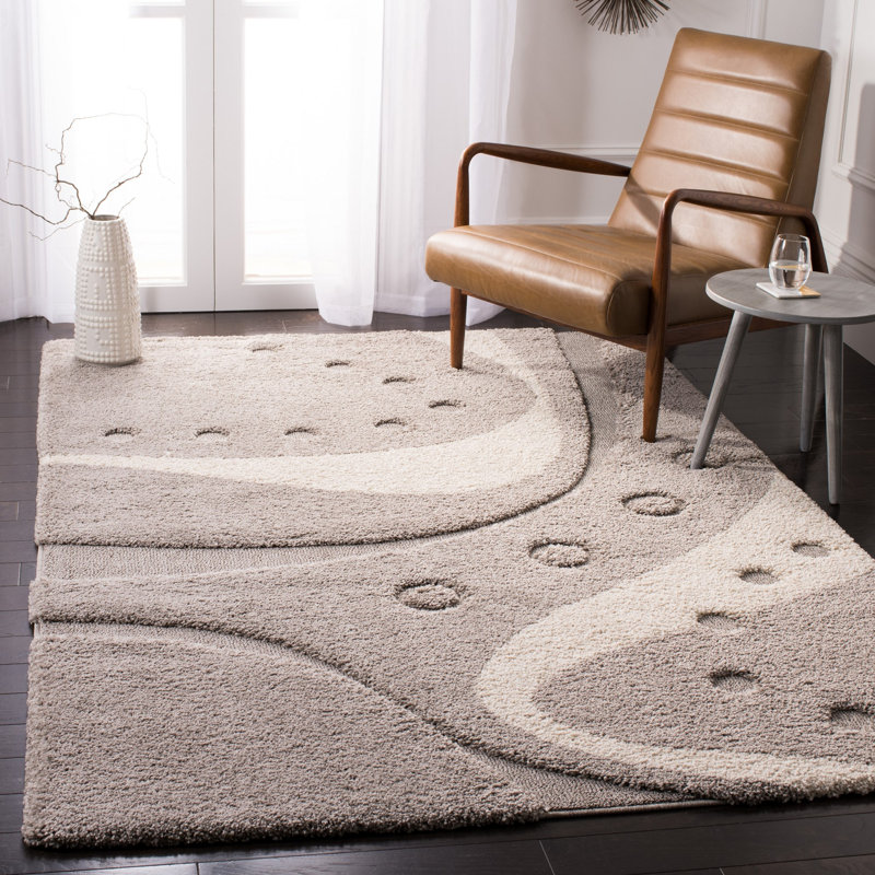 Ashal Abstract Black/Ivory Area Rug, Rectangle 4' x 6', Gray