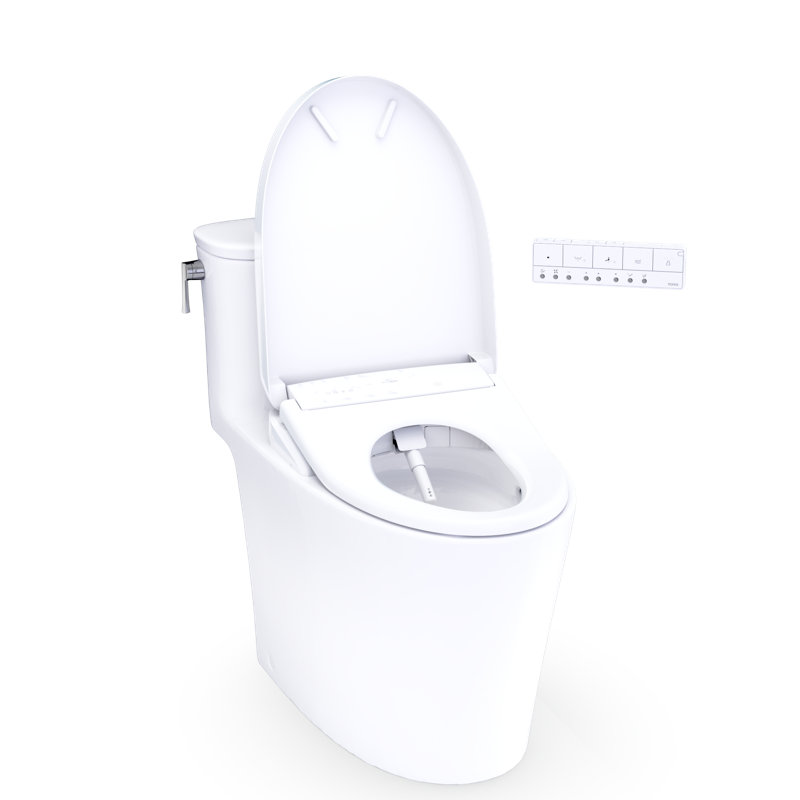 TOTO Aurora WASHLET+ S7A One-Piece Elongated 1.28 GPF Auto Flush Universal Height Toilet with CEFIONTECT, Cotton White - MW6864736CEFGA#01