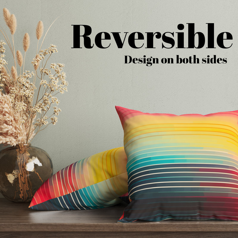 Housse de coussin réversible, H 20 po x l 20 po, Rose / jaune / noir / rayé
