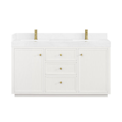 Ensemble de meuble-lavabo à double cuve 60 po blanc Peryman