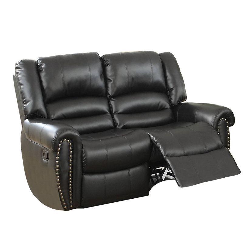 Gentian 63'' Faux Leather Reclining Loveseat, Black Faux Leather