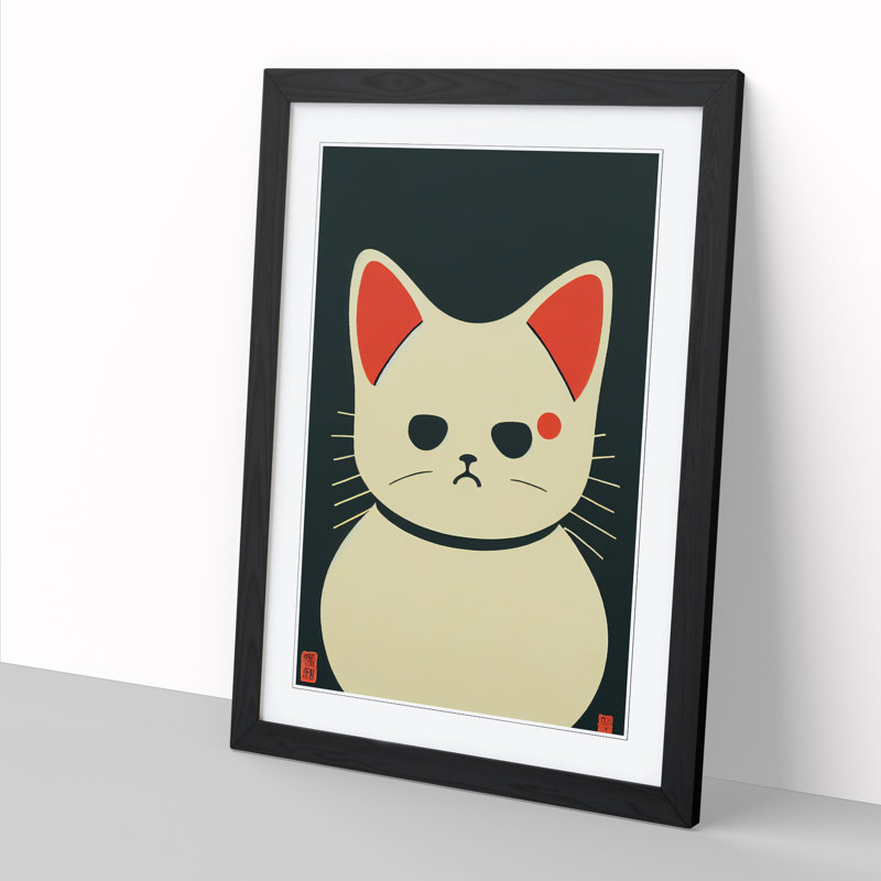 Maneki Neko Cat Minimalism - Wall Art, Black, 64cm H x 46cm W x 2cm D