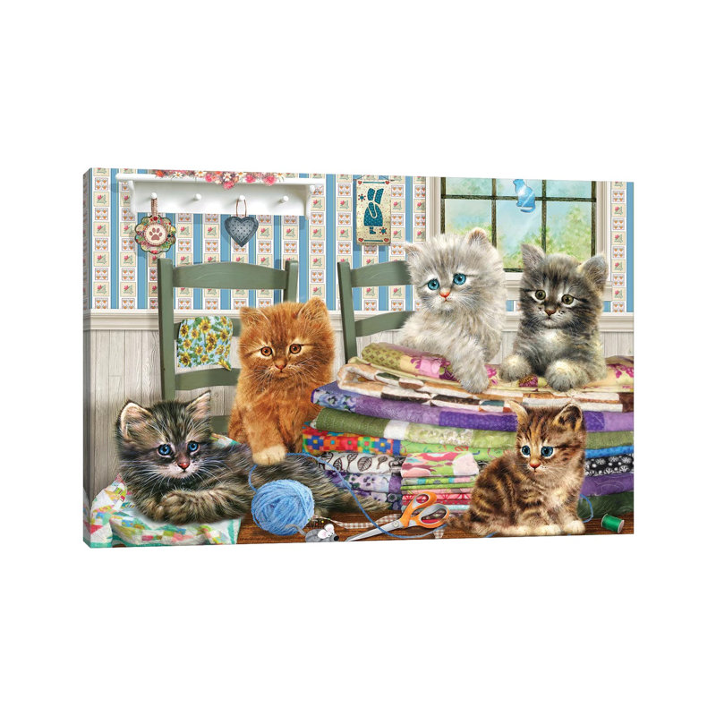 Quilting Kitties - Wrapped Canvas Print, 20.32 cm H x 30.48 cm W