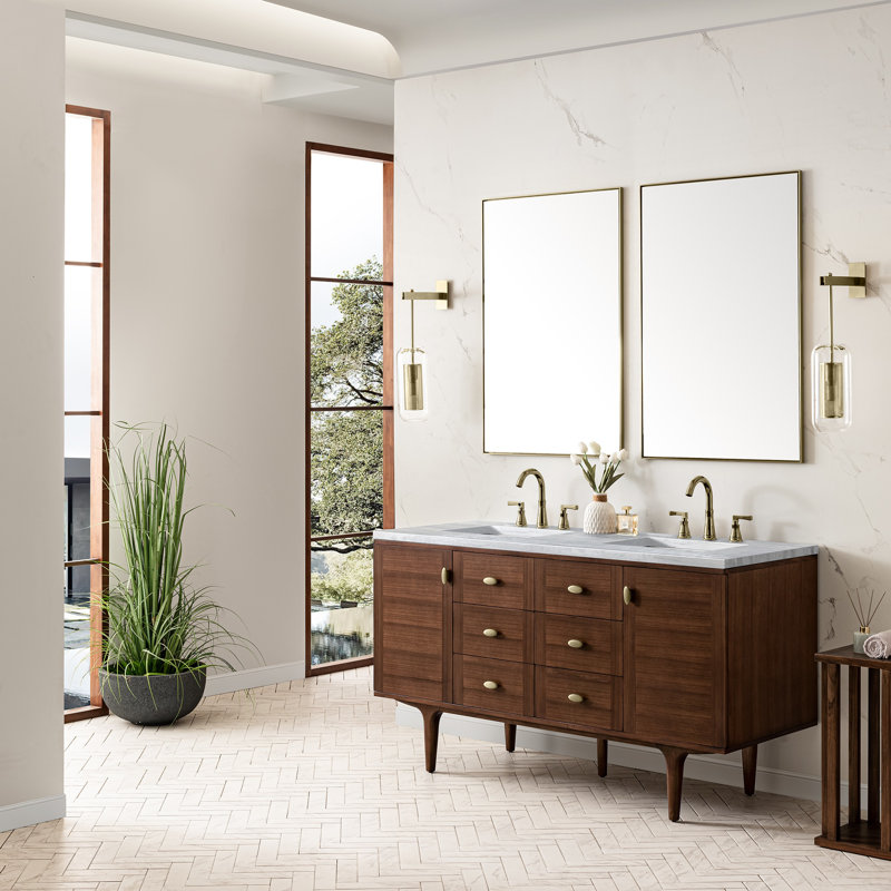 Amberly 60" Double Bathroom Vanity Set, Carrara White, 8" Widespread, 60"