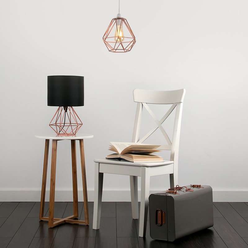 Butera Metal Table Lamp, Copper Base/Black Shade, No