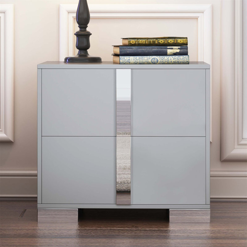 Table de chevet élégante avec pied en métal et table de chevet à miroir avec 2 tiroirs pour la chambre à coucher et le salon