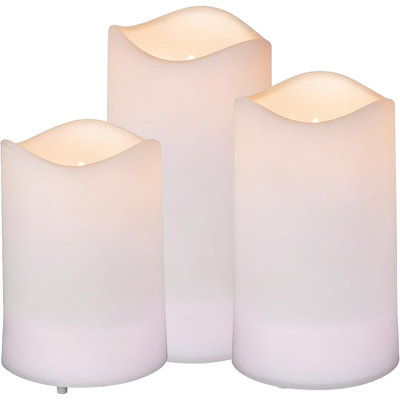 Solar Powered LED 3-Piece Candle Set, Tabletop Lighting | 10cm 12.5cm 15cm Candles | Rechargable Battery, Solar On Demand | No Running Costs