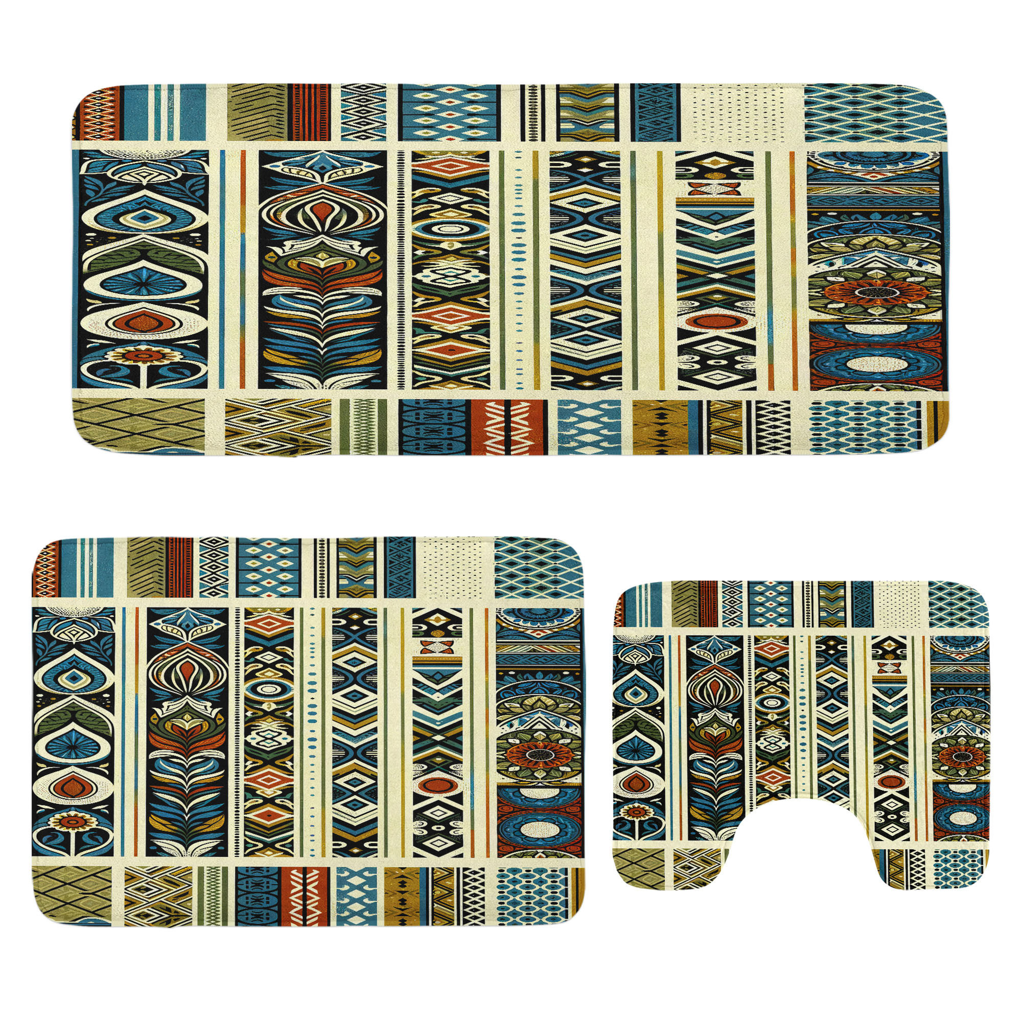 East Urban Home Bohemian Bathroom Rug Set 3 Pieces UShape & Rectangle